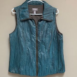 Chico's Teal Crinkle Zip-Front Vest